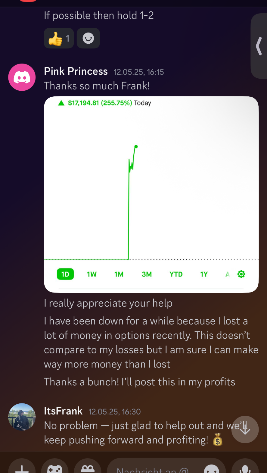 Community member trading snapshot 1